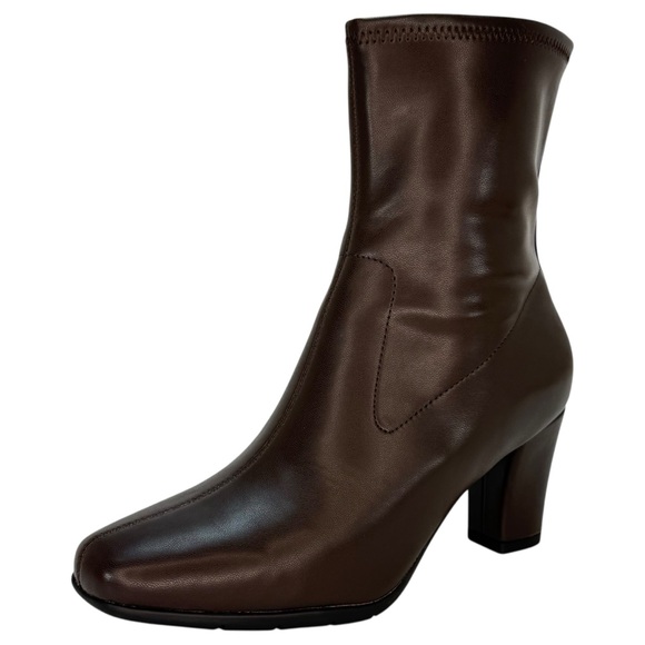 Aerosoles Cinnamon Brown Faux Leather Womens Ankle Boots Size 7.5W - Picture 2 of 13